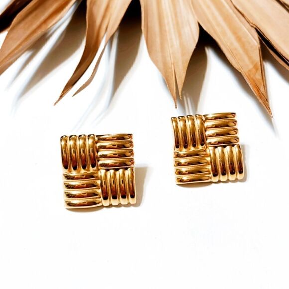 Gold geo stud earrings #1125 - Picture 2 of 4